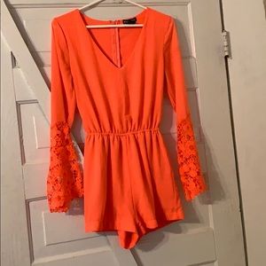 Hot pink romper / Flaugherty see-through sleeves